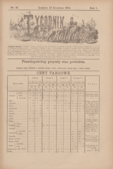 Tygodnik Rolniczy. R.1, nr 16 (12 kwietnia 1884)