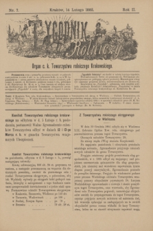 Tygodnik Rolniczy : Organ c. k. Towarzystwa rolniczego Krakowskiego. R.2, nr 7 (14 lutego 1885) + dod.