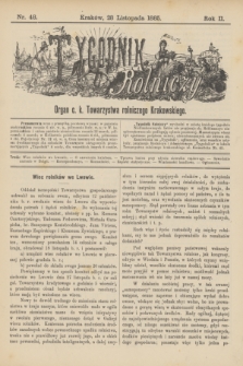Tygodnik Rolniczy : Organ c. k. Towarzystwa rolniczego Krakowskiego. R.2, nr 48 (28 listopada 1885)