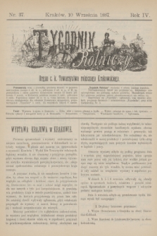 Tygodnik Rolniczy : Organ c. k. Towarzystwa rolniczego Krakowskiego. R.4, nr 37 (10 września 1887)