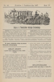 Tygodnik Rolniczy : Organ c. k. Towarzystwa rolniczego Krakowskiego. R.4, nr 40 (1 października 1887)