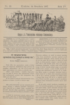 Tygodnik Rolniczy : Organ c. k. Towarzystwa rolniczego Krakowskiego. R.4, nr 52 (24 grudnia 1887)