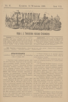 Tygodnik Rolniczy : Organ c. k. Towarzystwa rolniczego Krakowskiego. R.7, nr 37 (13 września 1890)