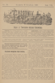 Tygodnik Rolniczy : Organ c. k. Towarzystwa rolniczego Krakowskiego. R.7, nr 52 (27 grudnia 1890)