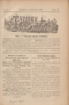 Tygodnik Rolniczy : Organ c. k. Towarzystwa rolniczego Krakowskiego. R.9, nr 1 (2 stycznia 1892)