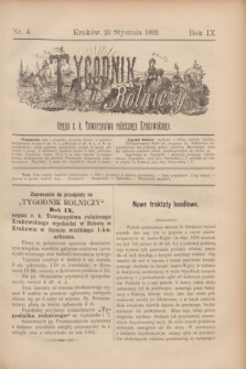 Tygodnik Rolniczy : Organ c. k. Towarzystwa rolniczego Krakowskiego. R.9, nr 4 (23 stycznia 1892)