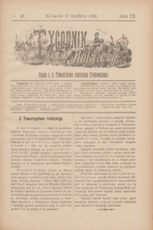 Tygodnik Rolniczy : Organ c. k. Towarzystwa rolniczego Krakowskiego. R.9, nr 49 (3 grudnia 1892)