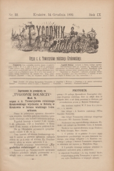 Tygodnik Rolniczy : Organ c. k. Towarzystwa rolniczego Krakowskiego. R.9, nr 52 (24 grudnia 1892)