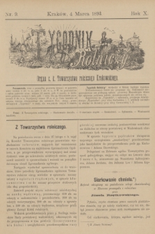 Tygodnik Rolniczy : Organ c. k. Towarzystwa rolniczego Krakowskiego. R.10, nr 9 (4 marca 1893)