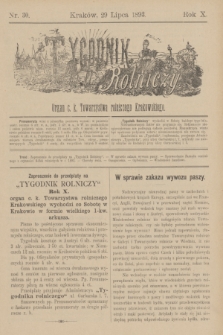 Tygodnik Rolniczy : Organ c. k. Towarzystwa rolniczego Krakowskiego. R.10, nr 30 (29 lipca 1893)