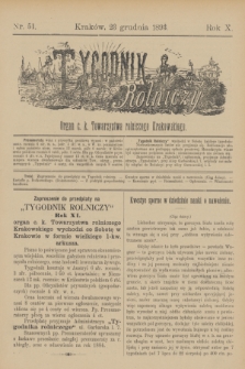 Tygodnik Rolniczy : Organ c. k. Towarzystwa rolniczego Krakowskiego. R.10, nr 51 (23 grudnia 1893)