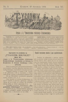 Tygodnik Rolniczy : Organ c. k. Towarzystwa rolniczego Krakowskiego. R.11, nr 3 (20 stycznia 1894)