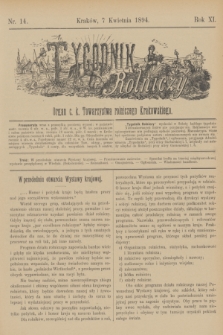 Tygodnik Rolniczy : Organ c. k. Towarzystwa rolniczego Krakowskiego. R.11, nr 14 (7 kwietnia 1894)