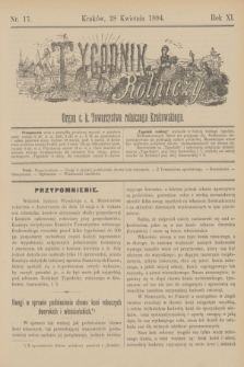 Tygodnik Rolniczy : Organ c. k. Towarzystwa rolniczego Krakowskiego. R.11, nr 17 (28 kwietnia 1894)