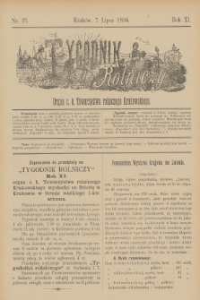 Tygodnik Rolniczy : Organ c. k. Towarzystwa rolniczego Krakowskiego. R.11, nr 27 (7 lipca 1894)