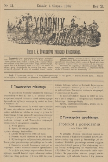 Tygodnik Rolniczy : Organ c. k. Towarzystwa rolniczego Krakowskiego. R.11, nr 31 (4 sierpnia 1894)