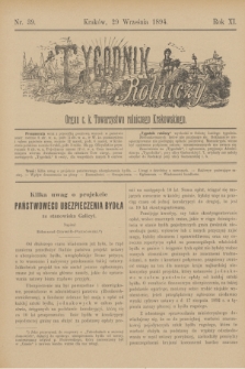 Tygodnik Rolniczy : Organ c. k. Towarzystwa rolniczego Krakowskiego. R.11, nr 39 (29 września 1894) + dod.