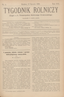 Tygodnik Rolniczy : Organ c. k. Towarzystwa Rolniczego Krakowskiego. R.16, nr 4 (27 stycznia 1899)