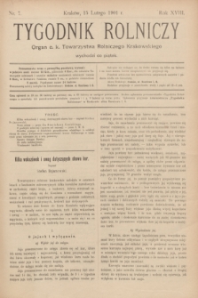 Tygodnik Rolniczy : Organ c. k. Towarzystwa Rolniczego Krakowskiego. R.18, nr 7 (15 lutego 1901)