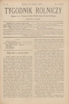 Tygodnik Rolniczy : Organ c. k. Towarzystwa Rolniczego Krakowskiego. R.18, nr 24 (14 czerwca 1901)