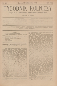 Tygodnik Rolniczy : Organ c. k. Towarzystwa Rolniczego Krakowskiego. R.19, nr 42 (17 października 1902)