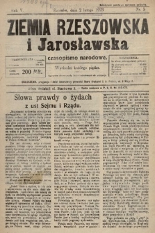 Ziemia Rzeszowska i Jarosławska : czasopismo narodowe. 1923, nr 5