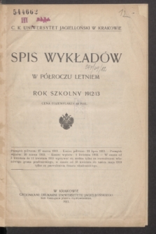 Spis Wykładów w Półroczu Letniem : rok szkolny 1912/13