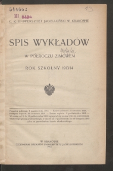 Spis Wykładów w Półroczu Zimowem : rok szkolny 1913/14