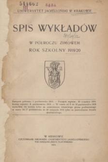 Spis Wykładów w Półroczu Zimowem : rok szkolny 1919/20
