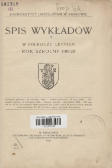 Spis Wykładów w Półroczu Letniem : rok szkolny 1919/20