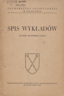 Spis Wykładów na rok akademicki 1953/54
