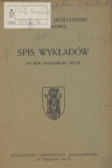 Spis Wykładów na rok akademicki 1957/58