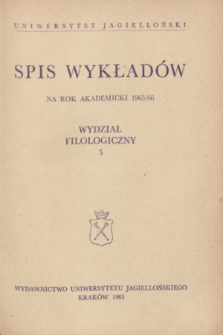 Spis Wykładów na rok akademicki 1965/66 : Wydział Filologiczny. 3