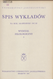 Spis Wykładów na rok akademicki 1967/68 : Wydział Filologiczny. 3