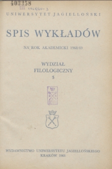 Spis Wykładów na rok akademicki 1968/69 : Wydział Filologiczny. 3
