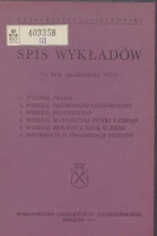 Spis Wykładów na rok akademicki 1971/72 : Wydział Prawa i Administracji. 1