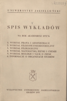 Spis Wykładów na rok akademicki 1975/76 : Wydział Prawa i Administracji. 1