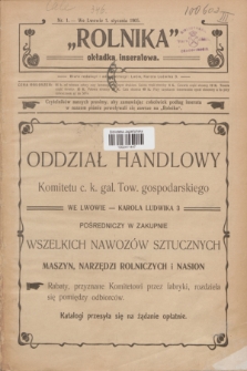 Rolnik : organ c. k. galicyjskiego Towarzystwa gospodarskiego. R.38, T.69, Nr. 1 (1 stycznia 1905) + dod.