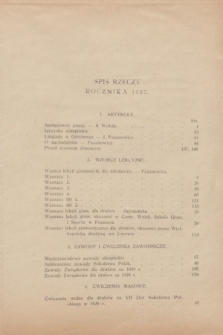 Dodatek Techniczny do Przewodnika Gimnastycznego „Sokół”. R.3, Spis rzeczy rocznika 1927