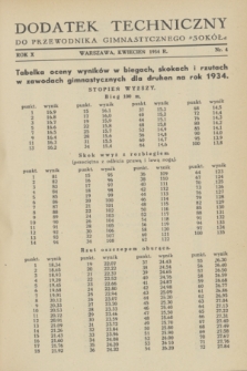 Dodatek Techniczny do Przewodnika Gimnastycznego „Sokół”. R.10, nr 4 (kwiecień 1934)