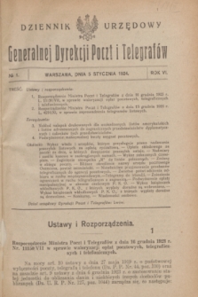 Dziennik Urzędowy Generalnej Dyrekcji Poczt i Telegrafów. R.6, № 1 (5 stycznia 1924)
