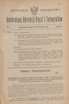 Dziennik Urzędowy Generalnej Dyrekcji Poczt i Telegrafów. R.6, № 4 (26 stycznia 1924) + dod.