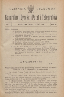 Dziennik Urzędowy Generalnej Dyrekcji Poczt i Telegrafów. R.6, № 5 (2 lutego 1924)
