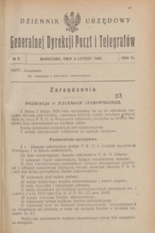 Dziennik Urzędowy Generalnej Dyrekcji Poczt i Telegrafów. R.6, № 6 (2 lutego 1924)