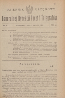 Dziennik Urzędowy Generalnej Dyrekcji Poczt i Telegrafów. R.6, № 10 (1 marca 1924)