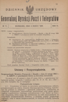 Dziennik Urzędowy Generalnej Dyrekcji Poczt i Telegrafów. R.6, № 11 (8 marca 1924)