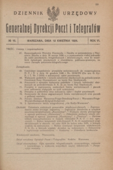 Dziennik Urzędowy Generalnej Dyrekcji Poczt i Telegrafów. R.6, № 16 (12 kwietnia 1924)