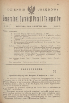 Dziennik Urzędowy Generalnej Dyrekcji Poczt i Telegrafów. R.6, № 17 (19 kwietnia 1924)