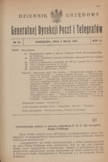Dziennik Urzędowy Generalnej Dyrekcji Poczt i Telegrafów. R.6, № 19 (3 maja 1924)