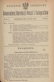 Dziennik Urzędowy Generalnej Dyrekcji Poczt i Telegrafów. R.6, № 20 (10 maja 1924)